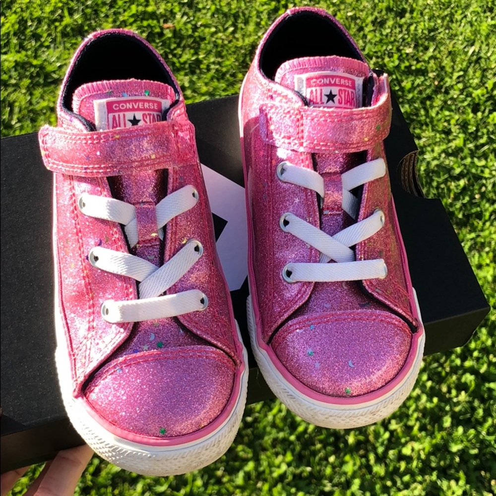 pink glitter Converse - no tie- Velcro only